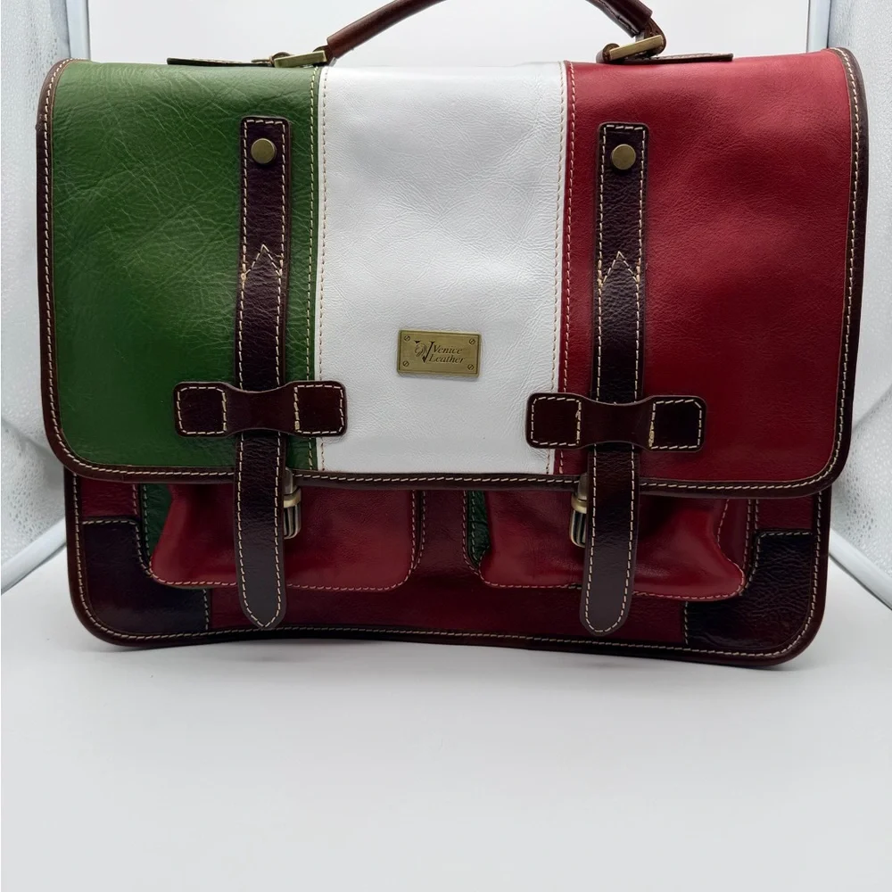Venice Leather Italian Men's Bag - Red, Green, White